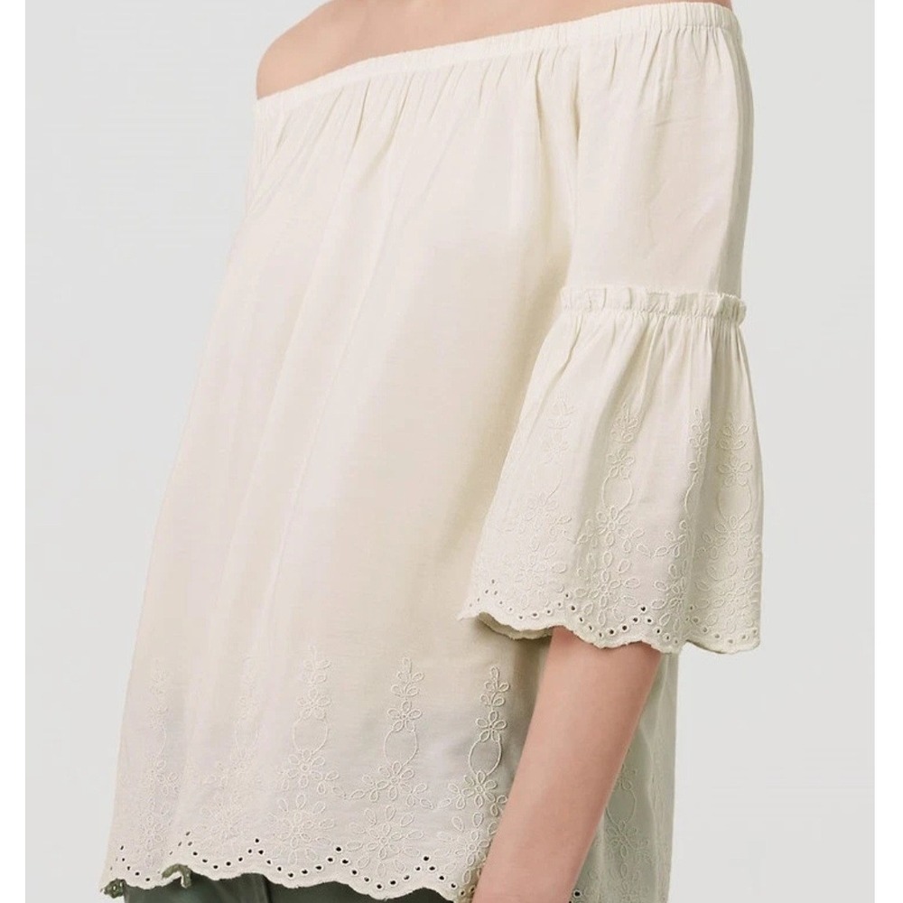 Ann‎ Taylor LOFT Eyelet Off The Shoulder Blouse - Whisper White Sz SMALL